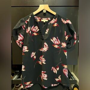 Les Serein Blouse - Black and Purple Floral Size Small